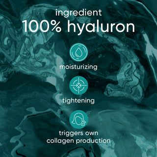 Infografik über den Inhaltsstoff Hyaluron auf grünem Hintergrund der Marke Apricot Beauty.