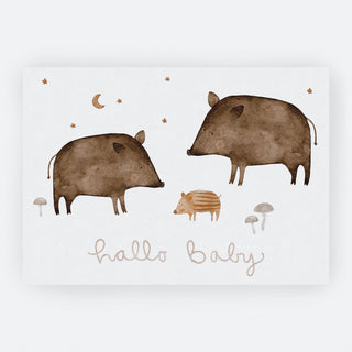 Postkarte Wildschwein Hallo Baby